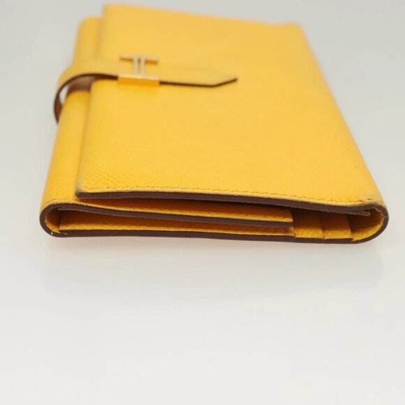 HERMES Bean Wallet Leather Yellow Auth BA3777 - Picture 8 of 16